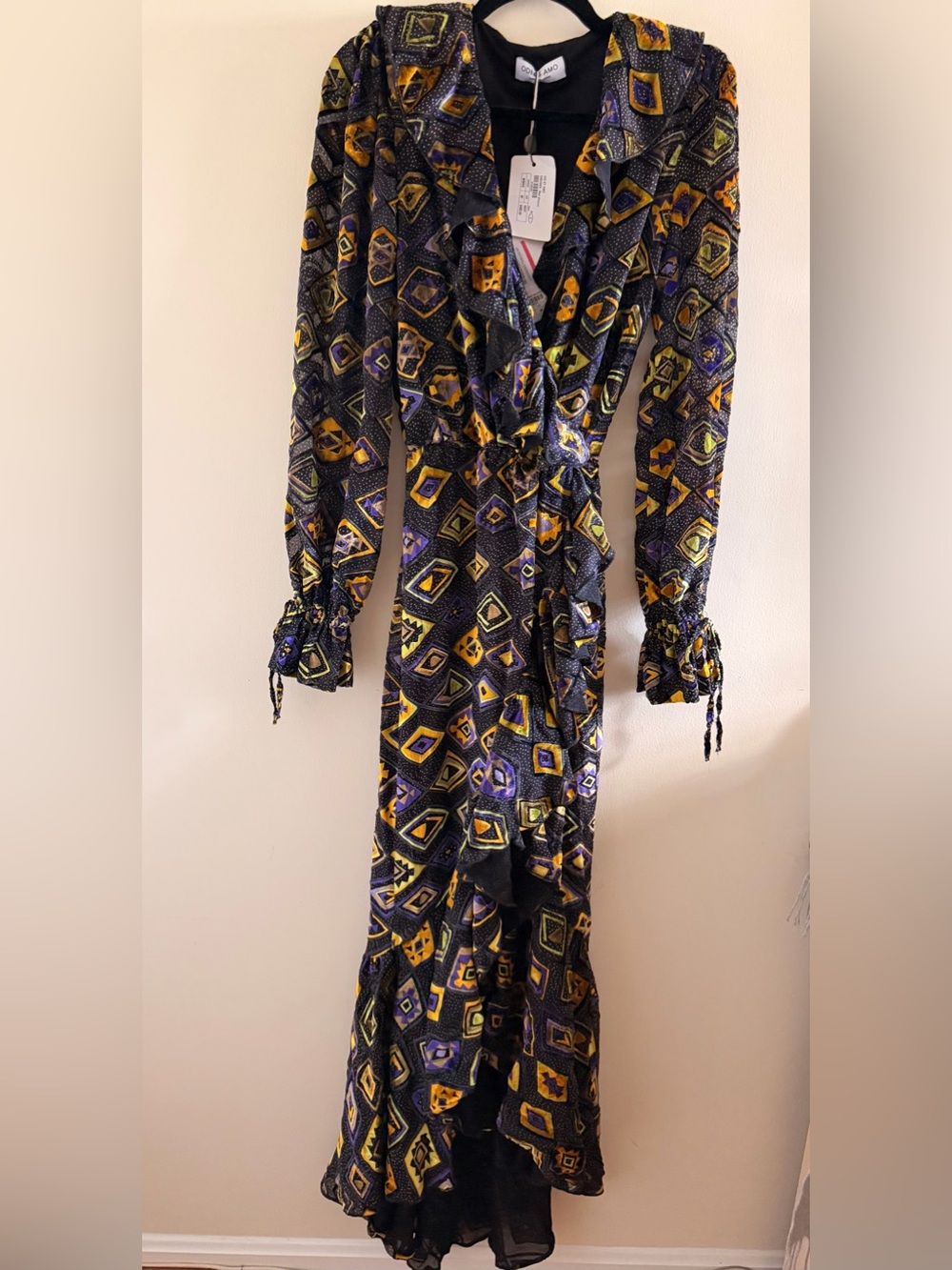New! Odi Et Amo  Black, Yellow & Purple Geometric Dress